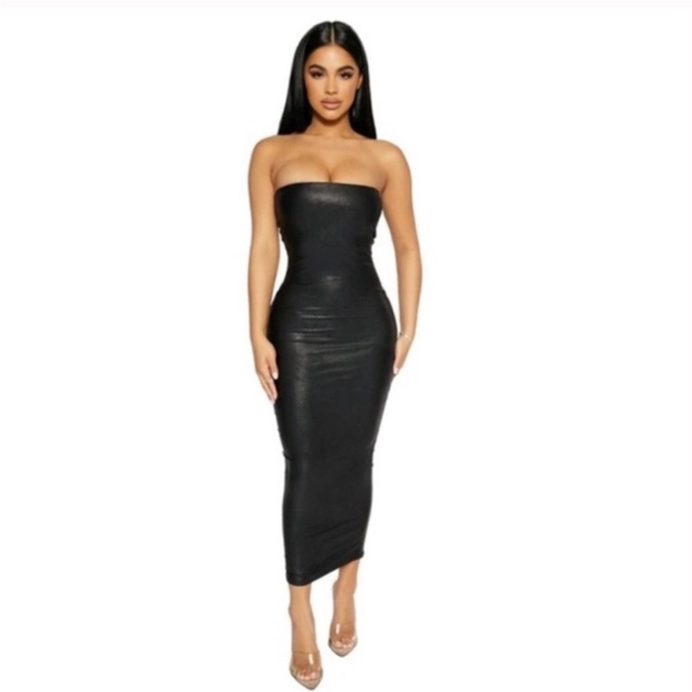 Naked Wardrobe Got The Drip Strapless Bodycon Midi Dress In Black Size XL